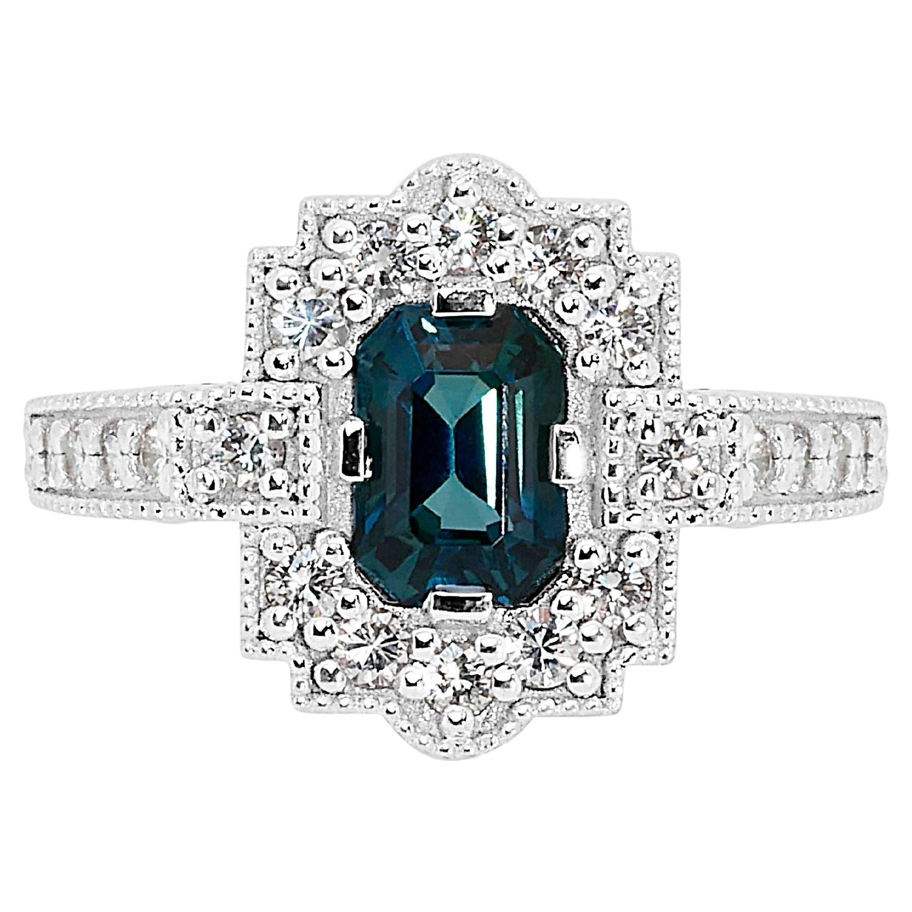 18k White Gold  Ring w/ 1.74 Carat Tourmaline & Natural Diamonds IGI Certificate