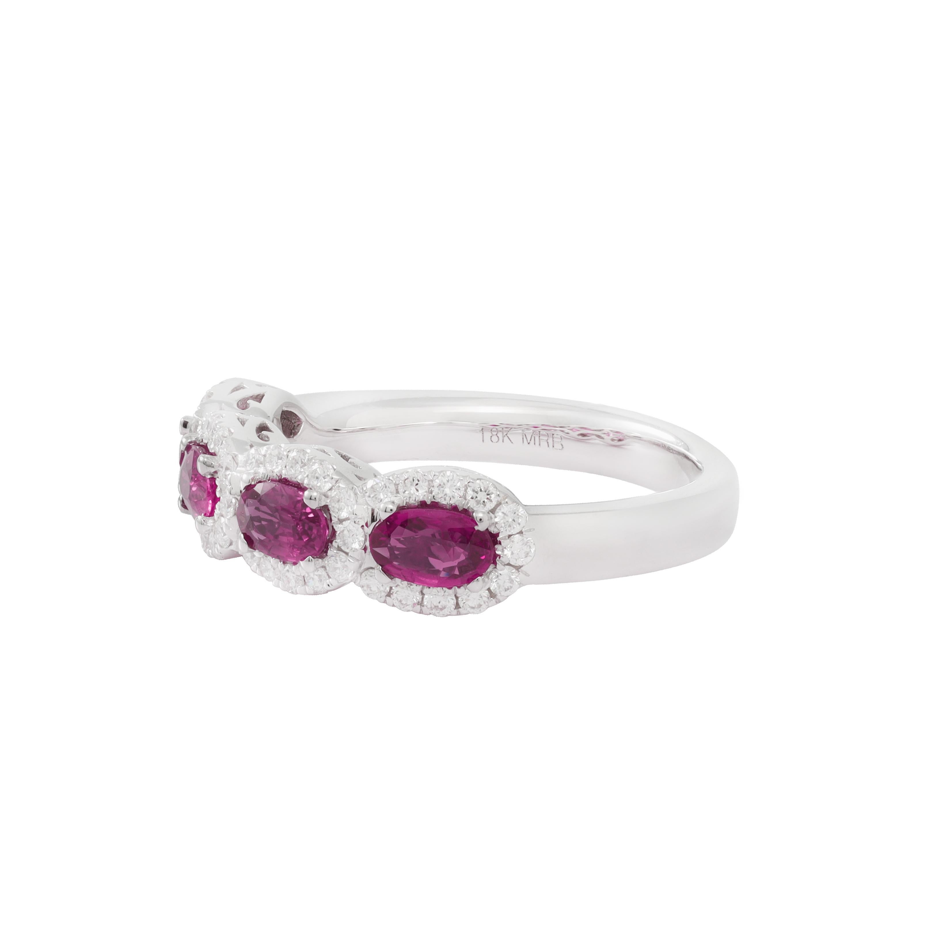 Oval Cut 18K White Gold Ring with 0.39ct Diamond and 1.06ct Ruby For Sale