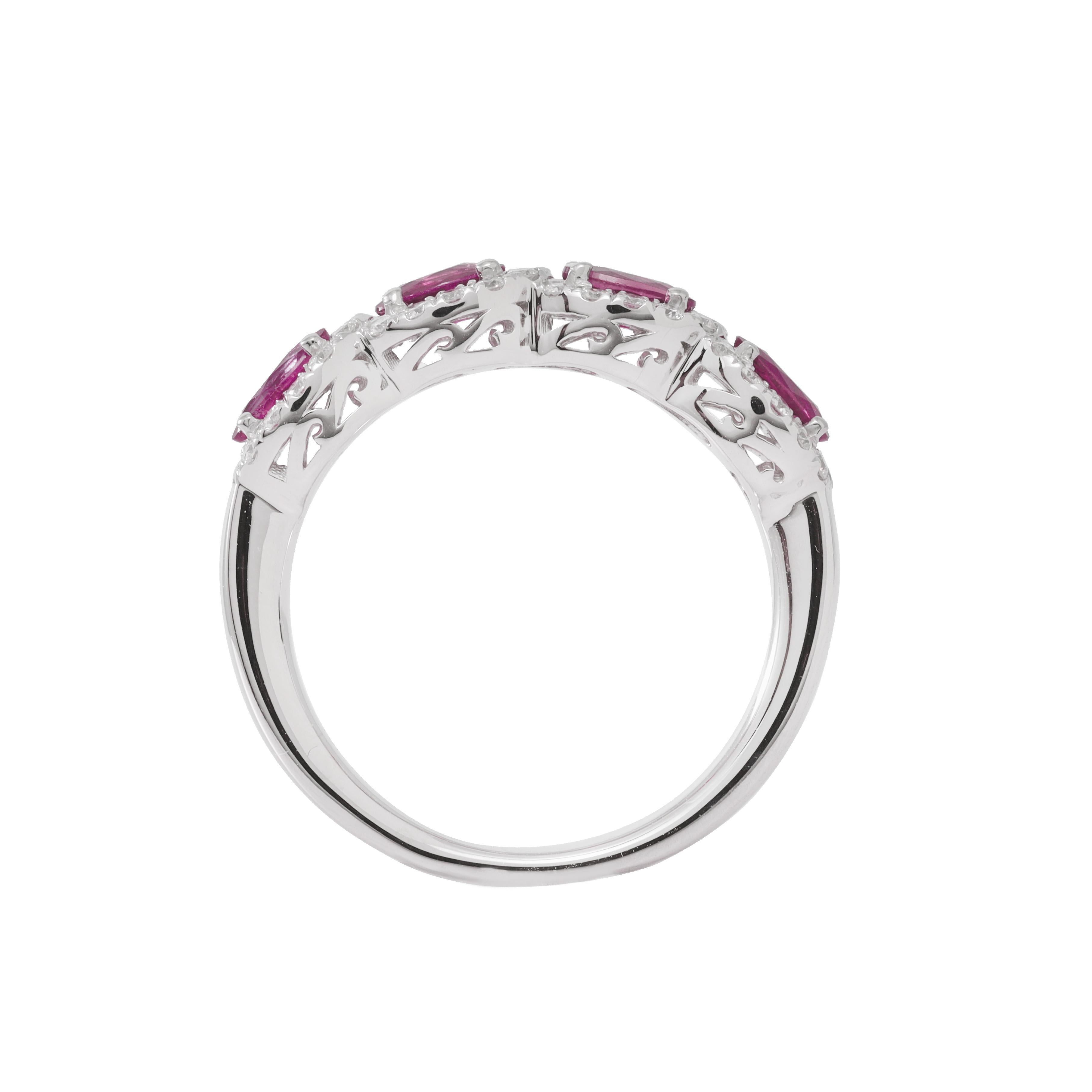 18K White Gold Ring with 0.39ct Diamond and 1.06ct Ruby In New Condition For Sale In New York, NY