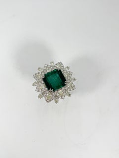 18K White Gold Ring with 14 CT Emerald and 5.55 CTW Diamonds