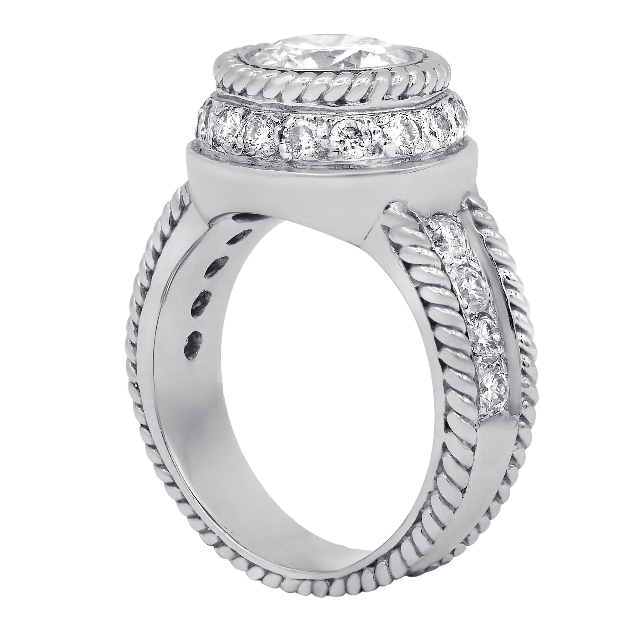 18k white gold ring features 1.70 carat of round agi diamond and 0.93 carat of diamonds on the setting
