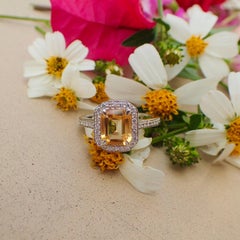 18 Karat Gold Ring with 1.72 Carat Emerald Cut Citrine and 0.32 Carat of Diamond
