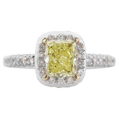 18K White Gold Ring with 1.91 Natural Diamonds and Fancy Intense Yellow Diamond