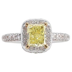 Bague en or blanc 18 carats avec 1,91 diamant naturel et diamant jaune intense fantaisie