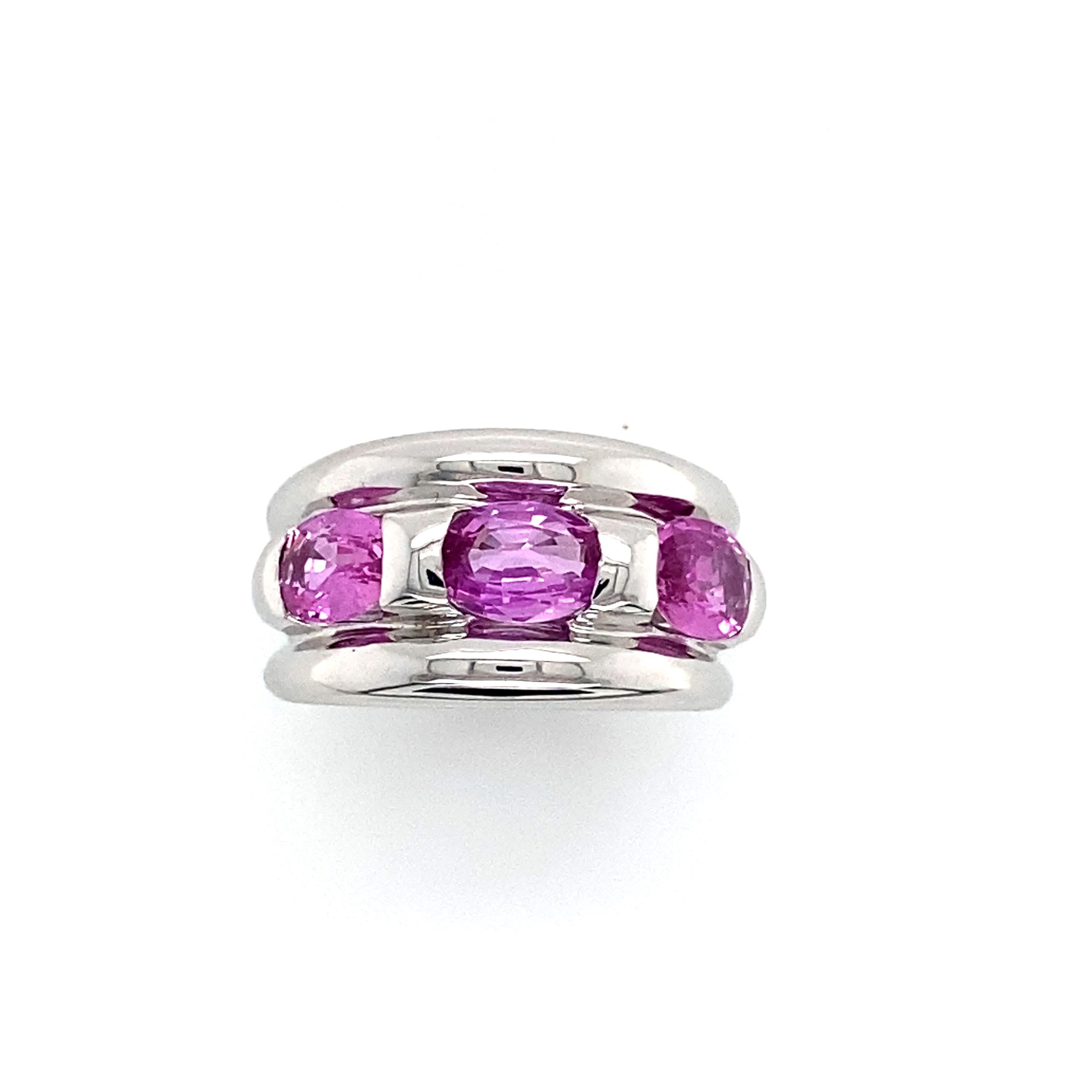 Art Deco 18K White Gold Ring with 3 Pink Sapphires