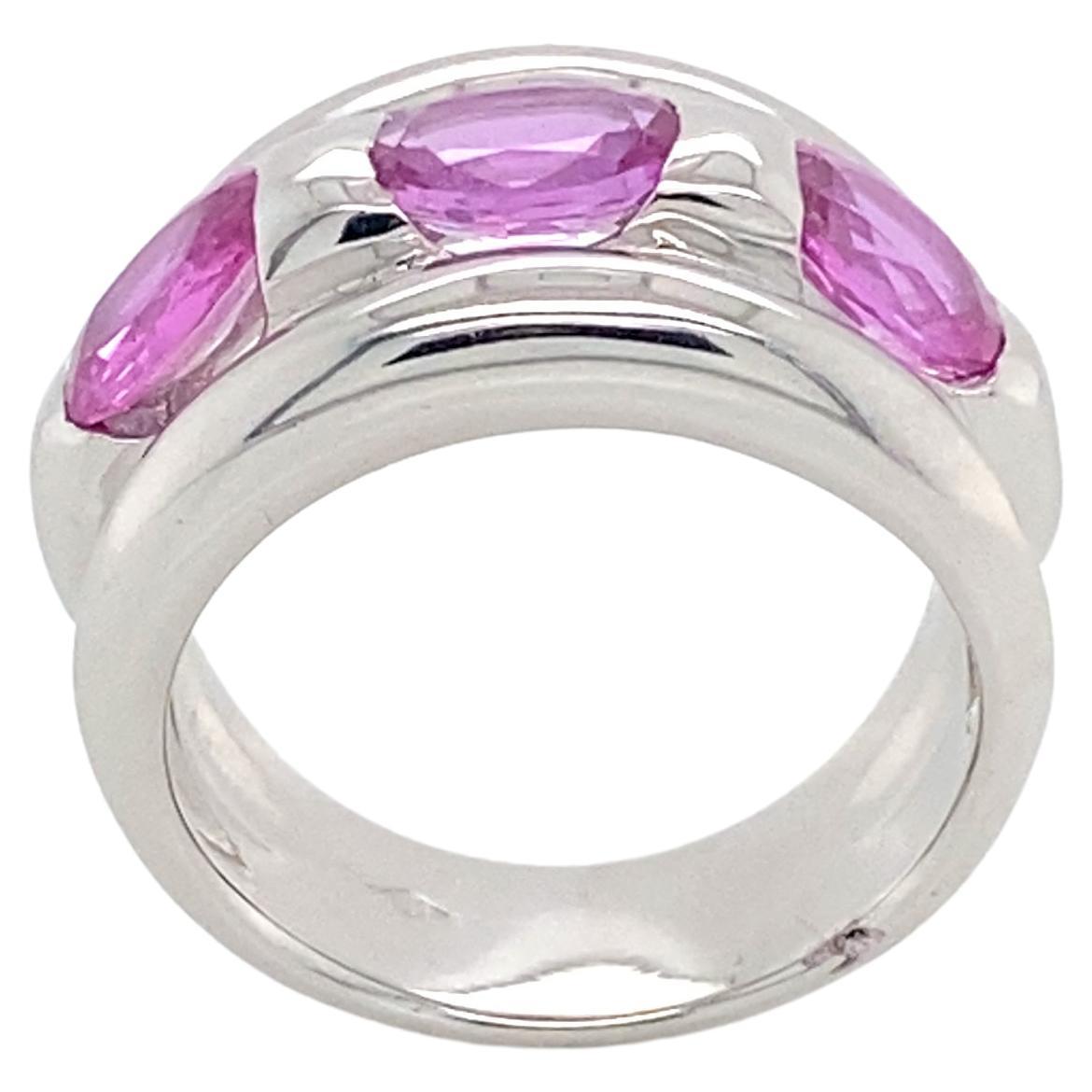 18K White Gold Ring with 3 Pink Sapphires