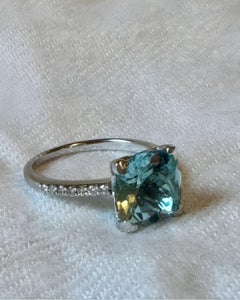 18k White Gold Ring with 3.5 Carat Aqua Marine + 0.14 Carat Pave Diamond Pave