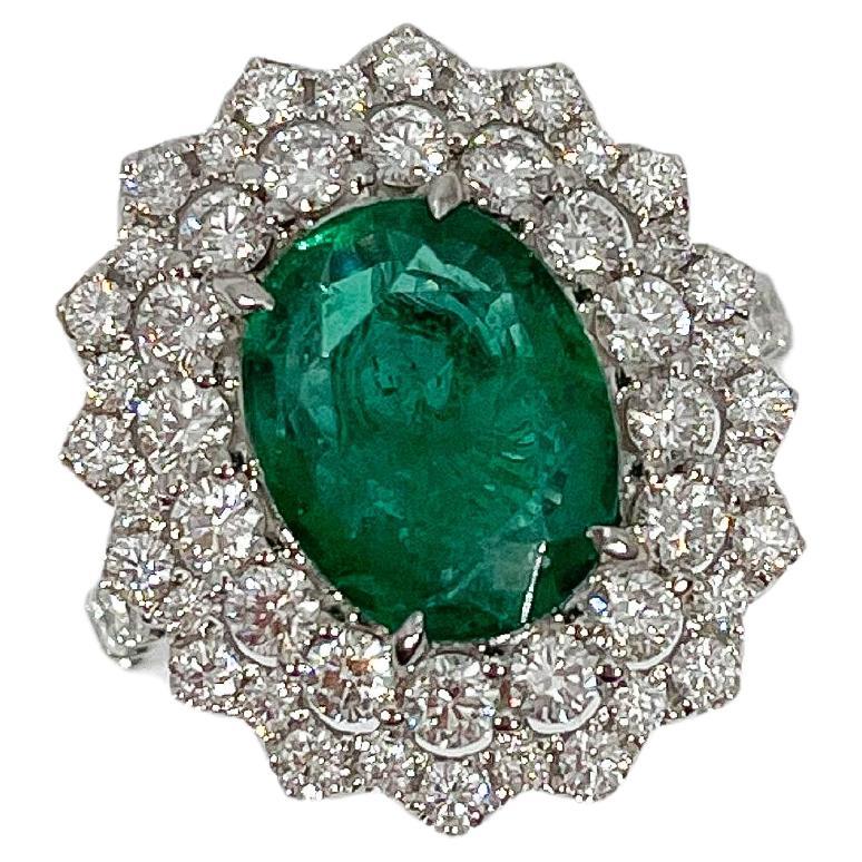 18K White Gold Ring with 3.93 CT Emerald and 1.84 CTW Diamonds For Sale
