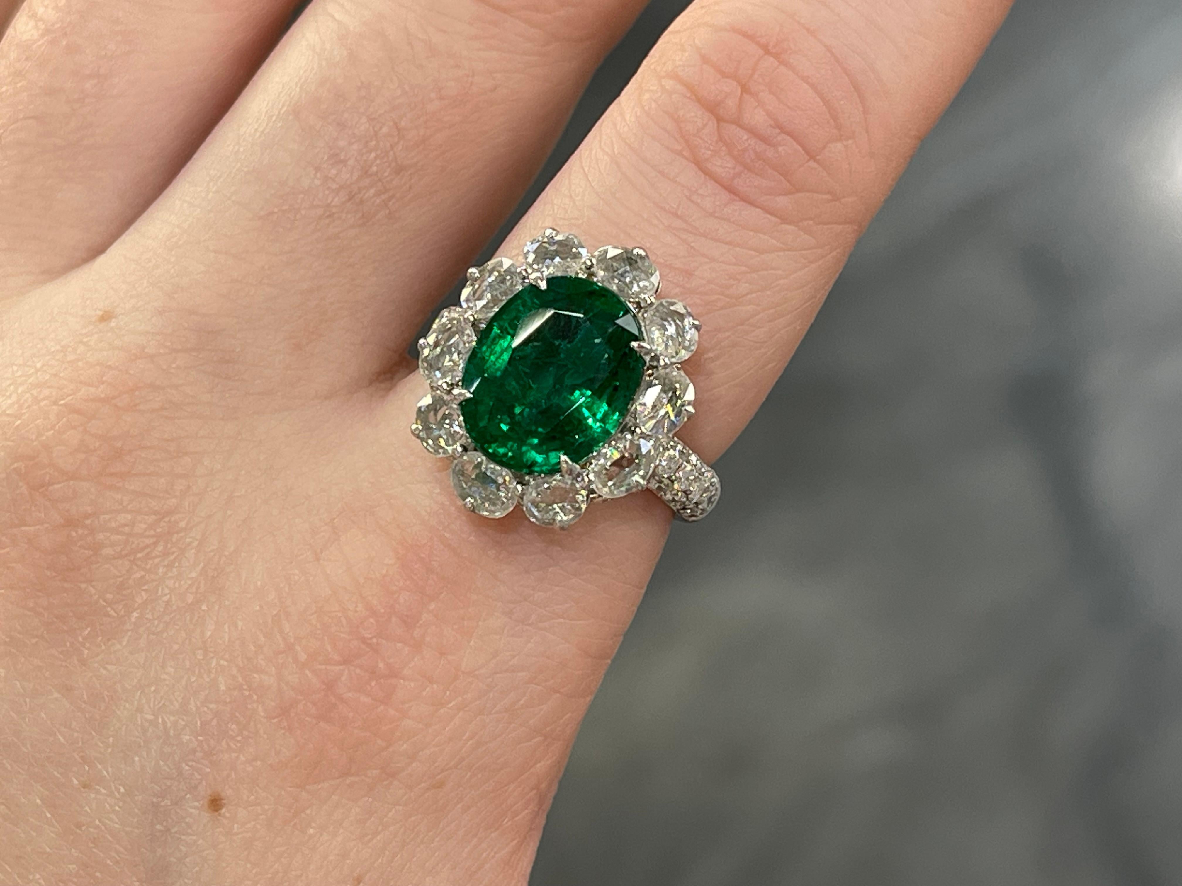Women's 18K White Gold Ring with 4.62 Emerald and 1.39 CTW Diamonds For Sale