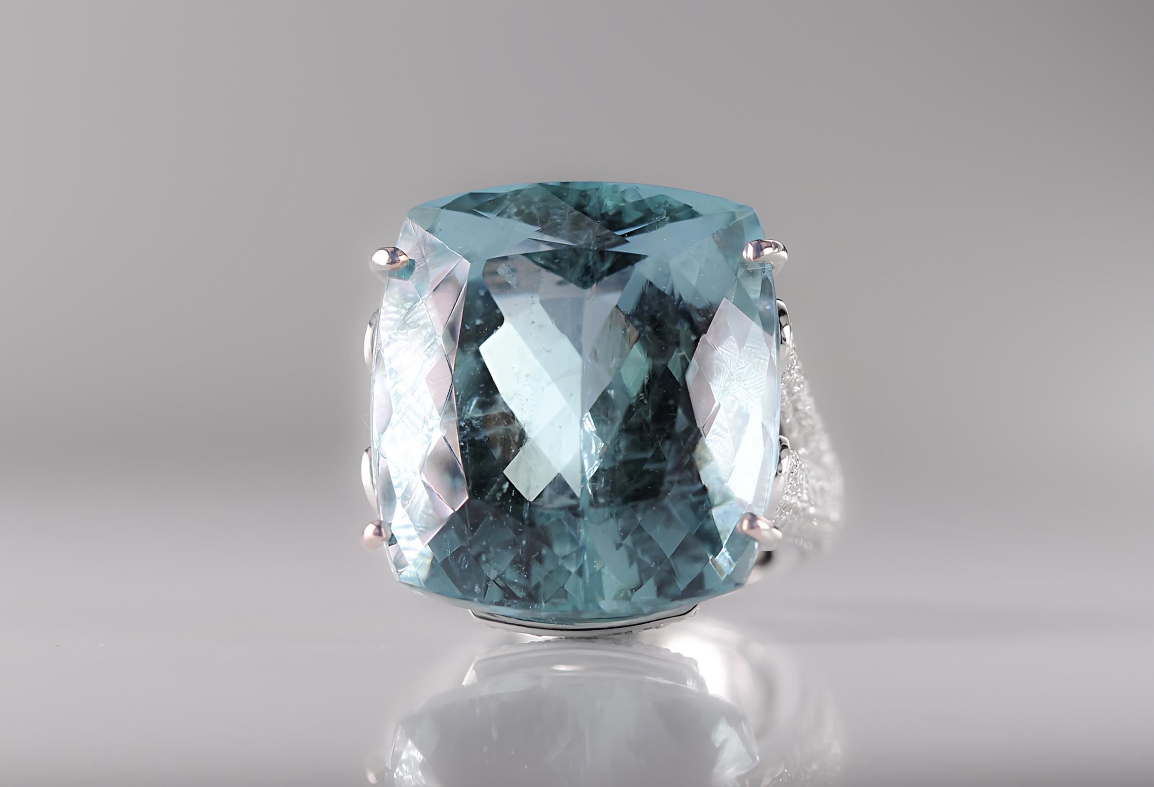 Breathtaking 18k White Gold Ring with 47.00 Carat Aquamarine and Diamonds For Sale 2