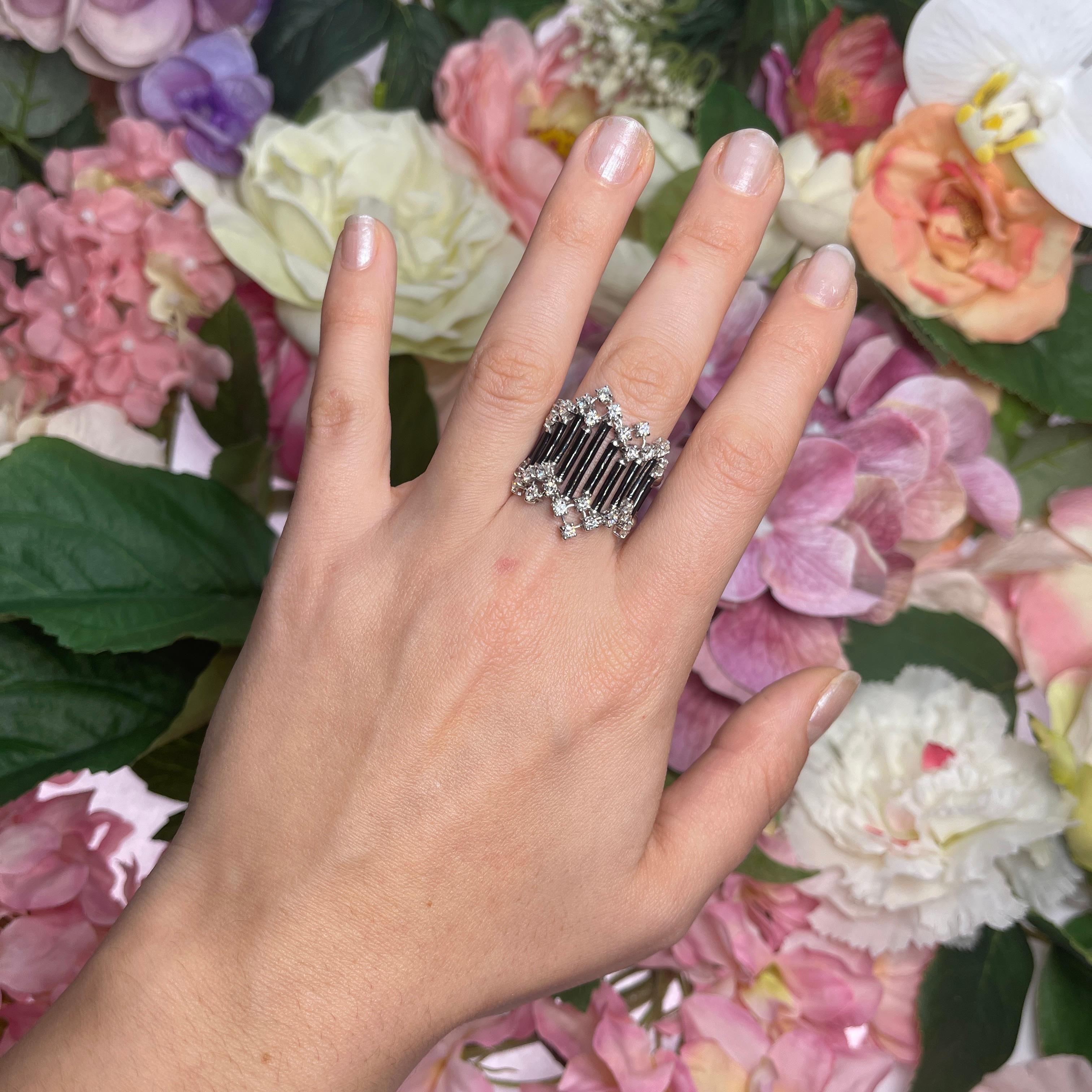 18K White Gold Ring with Black Enamel and Diamonds For Sale 3