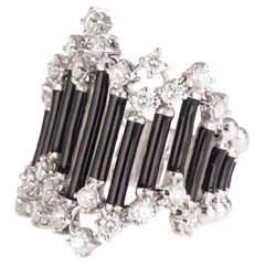 18K White Gold Ring with Black Enamel and Diamonds