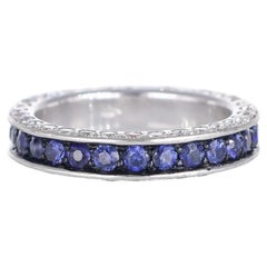 18K White Gold Ring with Blue Sapphires and Brilliant-Cut Diamonds