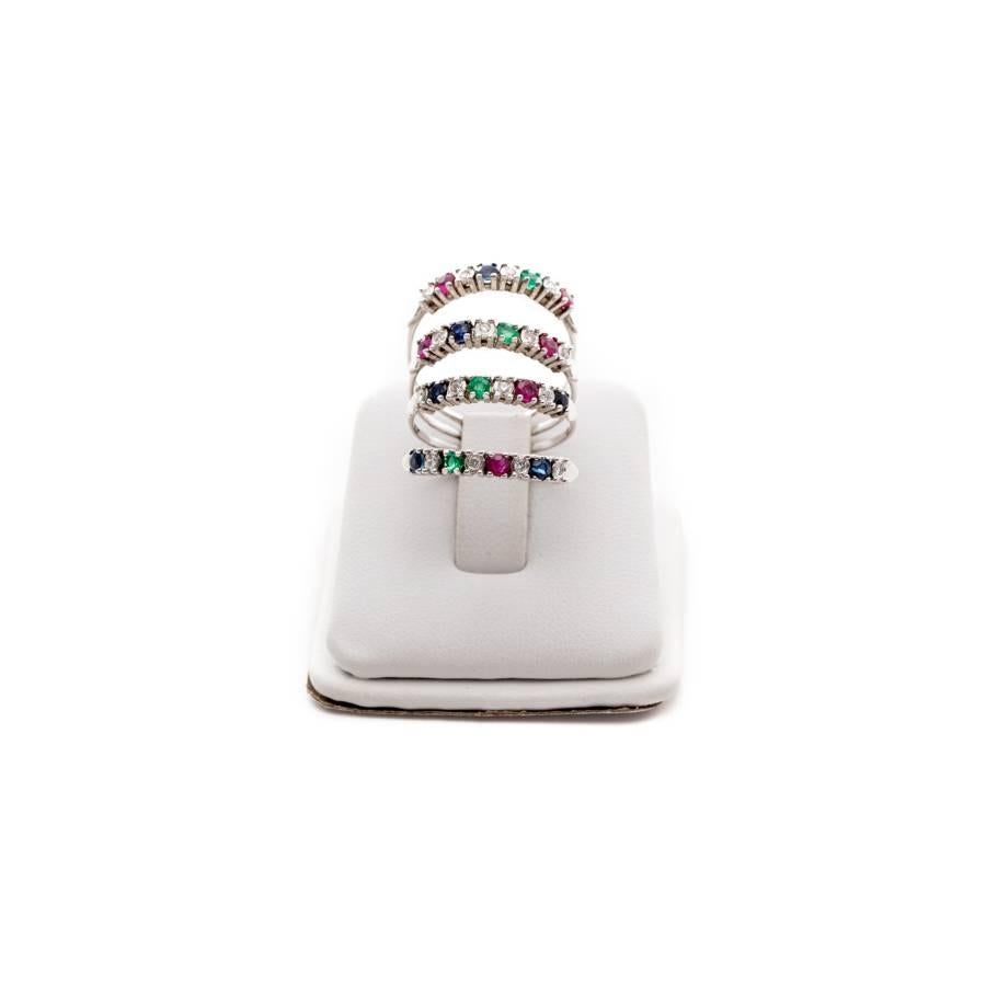 18K White gold ring with diamonds, emeralds, sapphires and rubies In Excellent Condition For Sale In București, RO