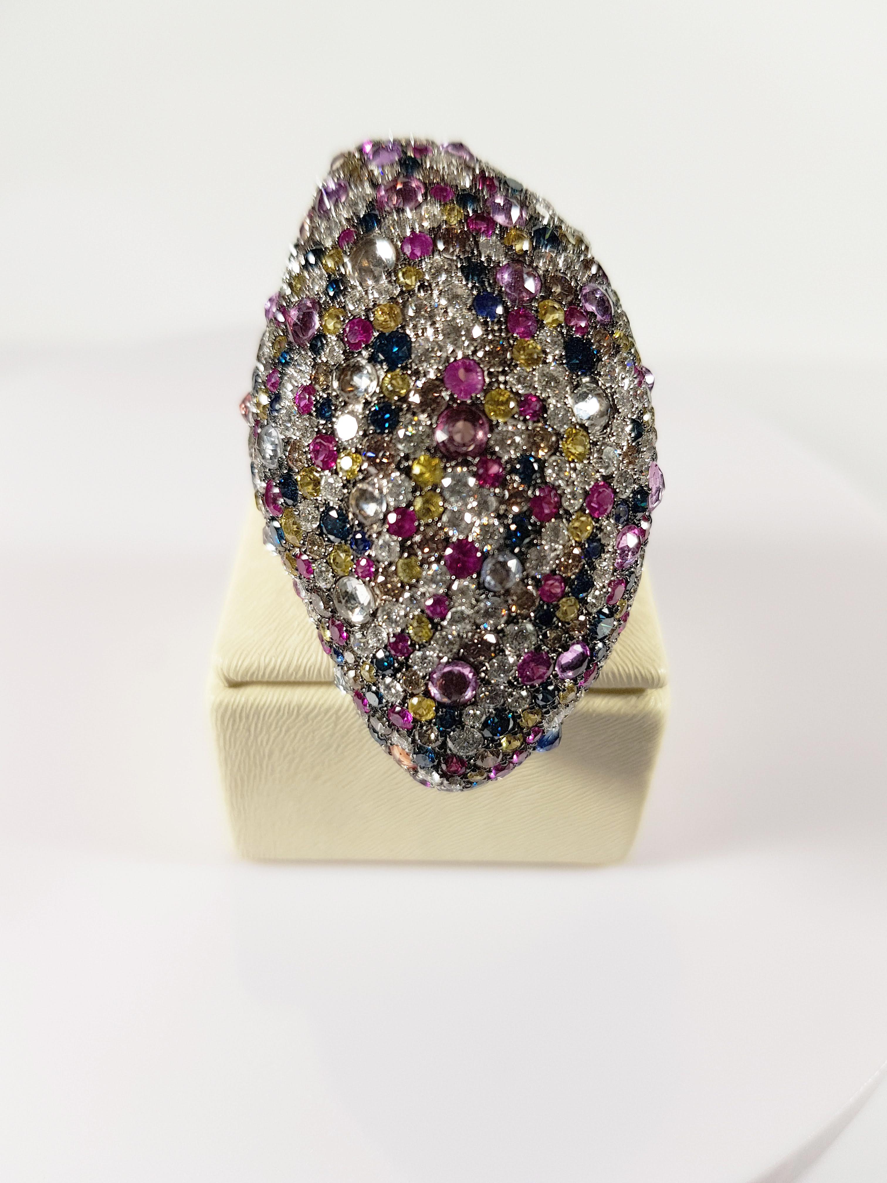 Irama Pradera is a Young designer from Spain that searches always for the best gems and combines classic with contemporary mounting and styles. 

MEASURES
◘ Gold Weight 18.22 gr.
◘ Sapphire 467 units aprox 6.01 ct.
◘ Diamonds 229 units aprox 5.86