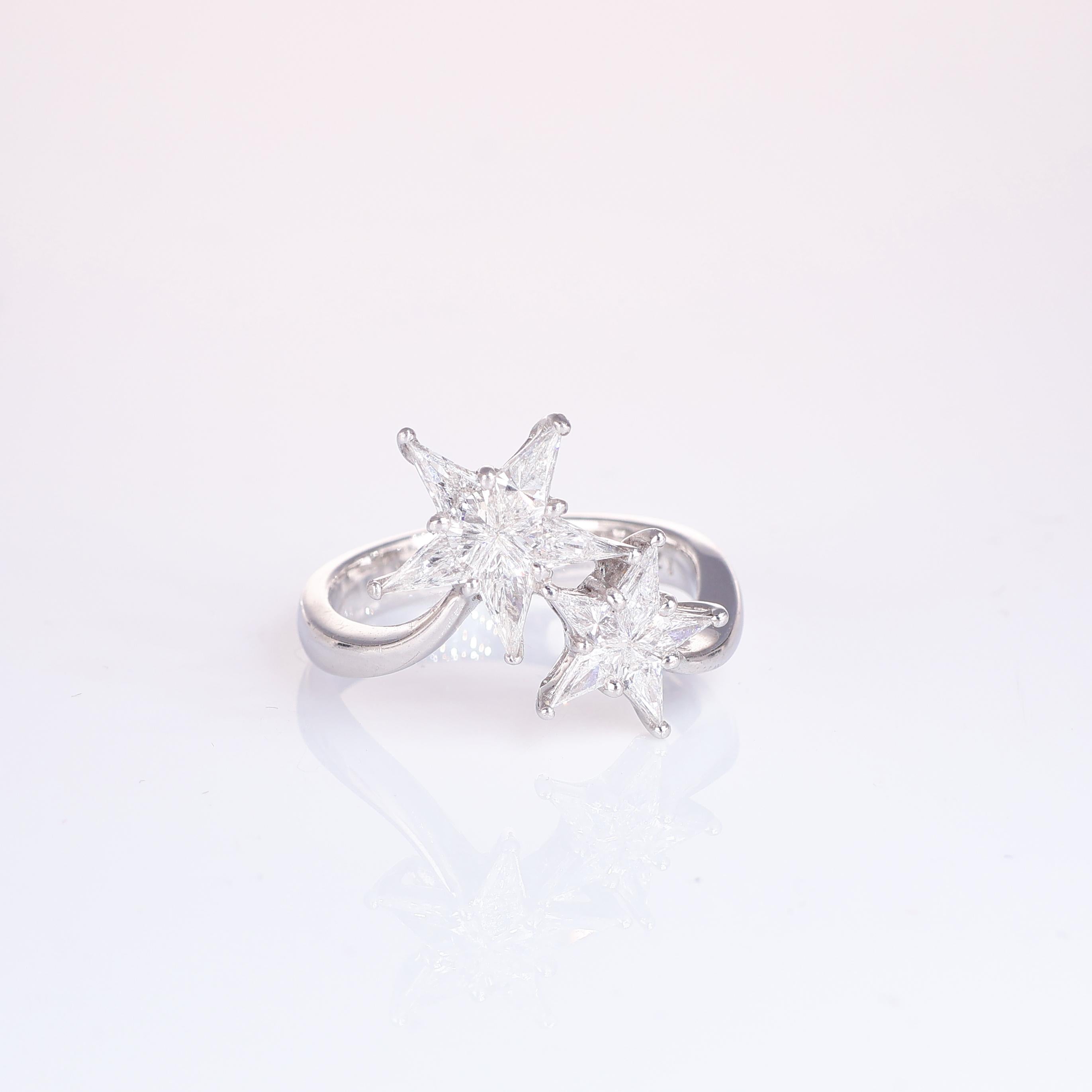 IMPORTANT NOTE:
✔ No additional costs will be added to this order.
✔ Shipping and customs duties are fully covered by us.
--------------------
This enchanting 18K white gold ring features a whimsical design with two sparkling stars adorned with a