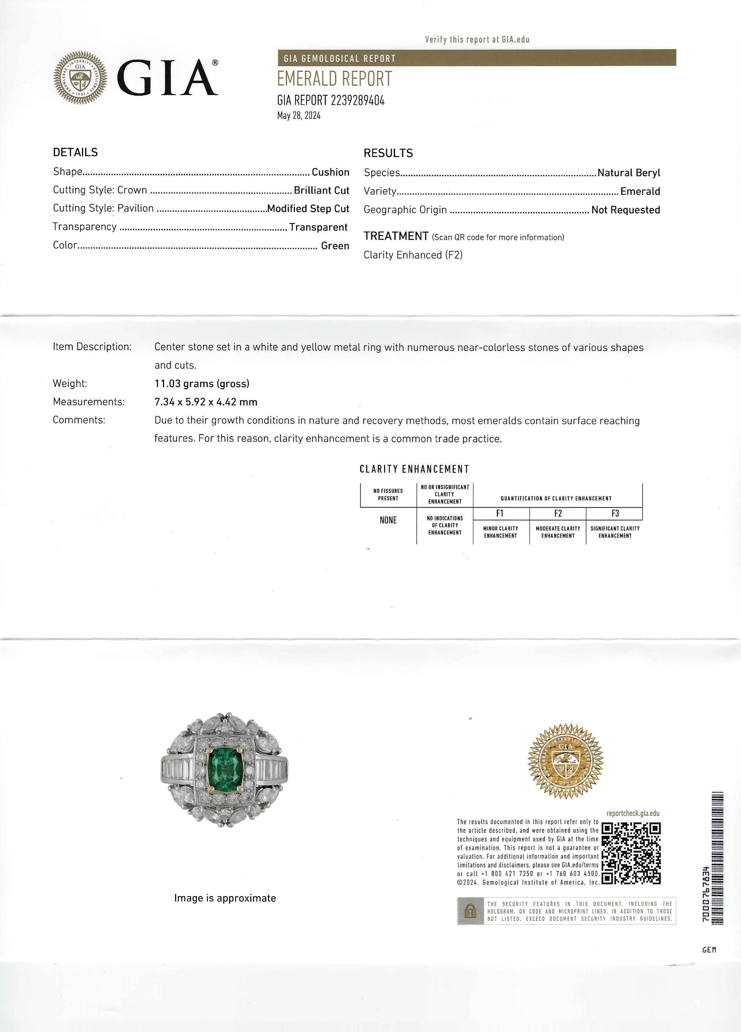 18 Karat Weißgold Ring mit Smaragd in der Mitte, umgeben von Diamanten in vielen Formen im Angebot 7