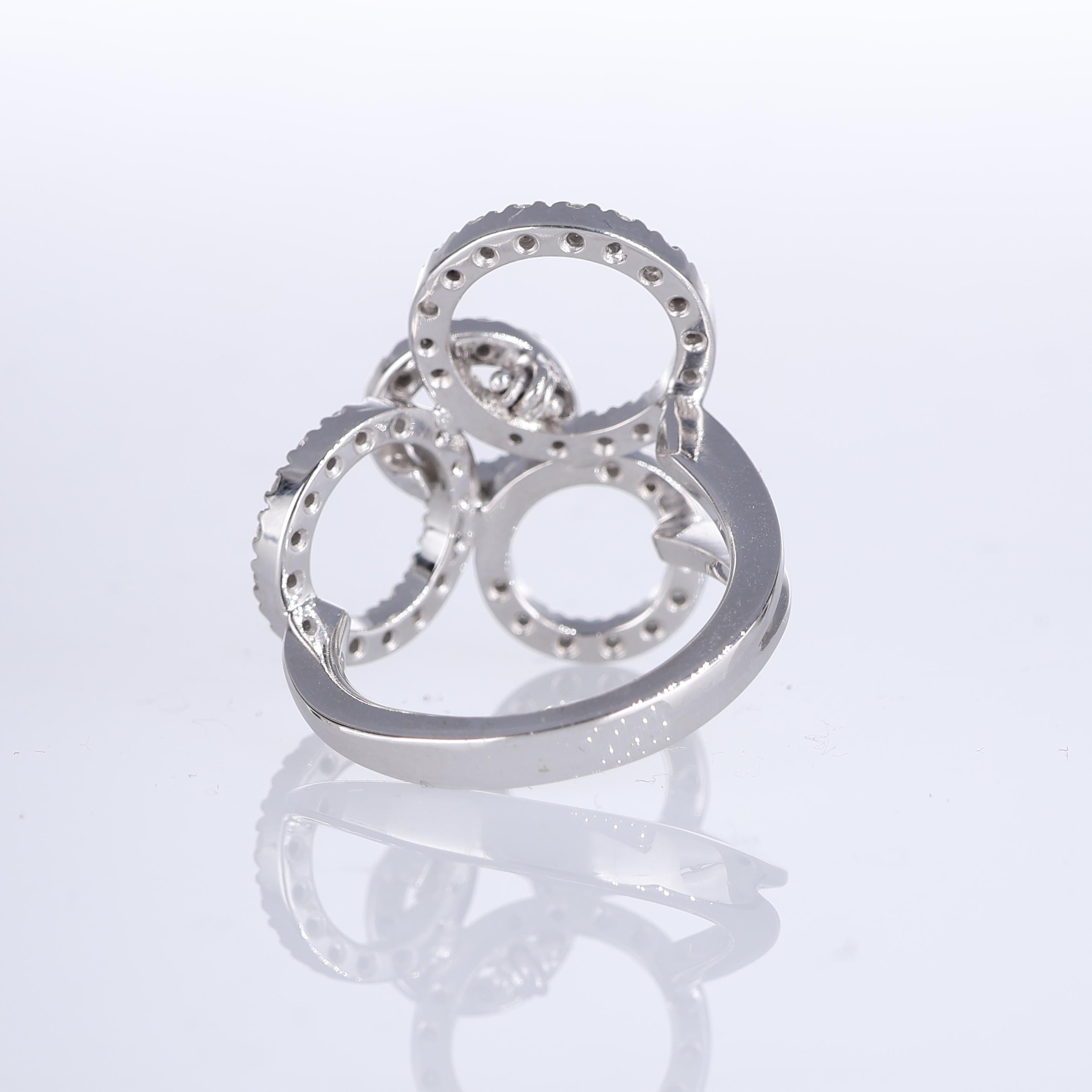 Women's or Men's 18K White Gold Ring with Four Diamond Pavé Circles For Sale