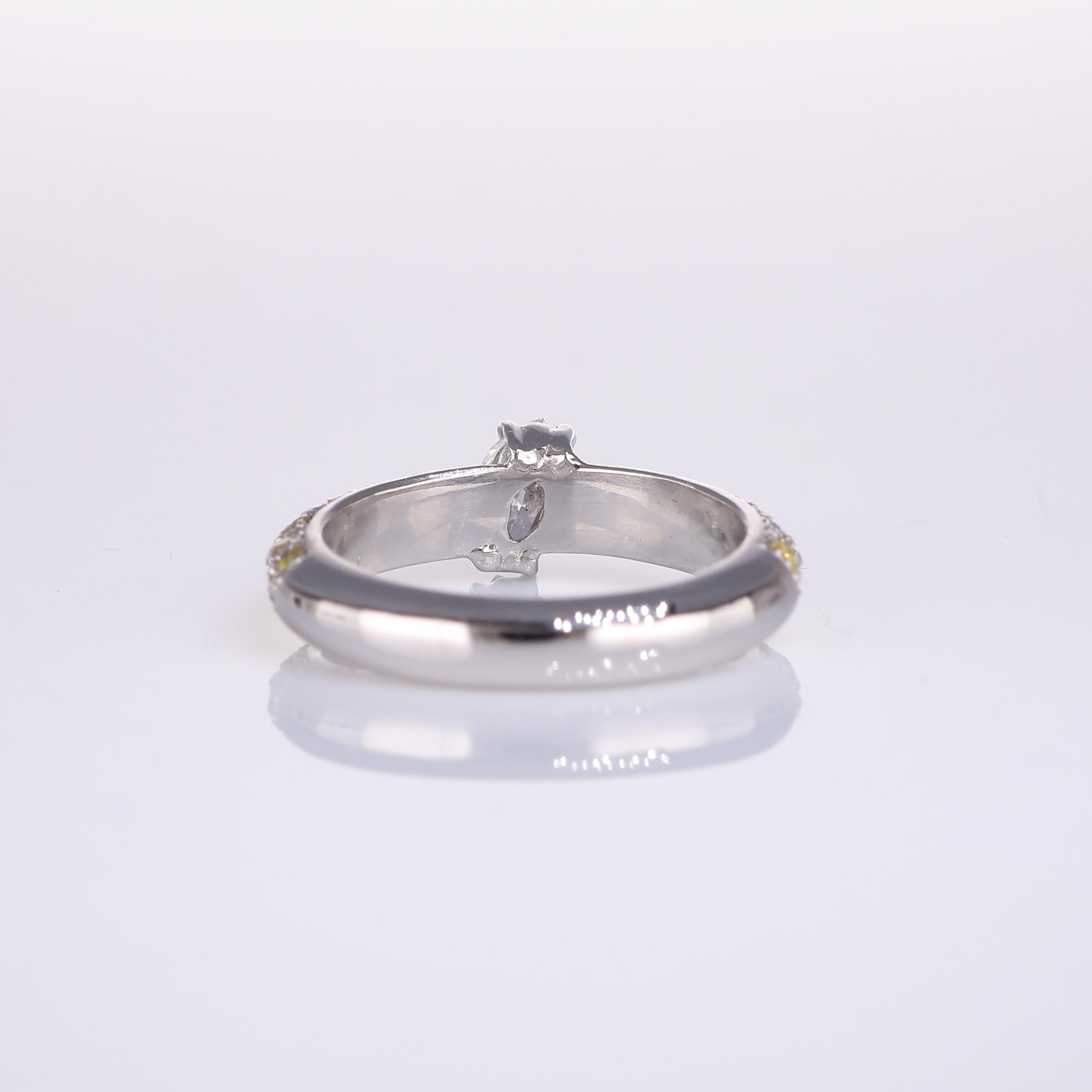 Women's or Men's 18K White Gold Ring with Marquise Diamond and Yellow Sapphire Pavé For Sale