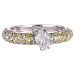 18K White Gold Ring with Marquise Diamond and Yellow Sapphire Pavé