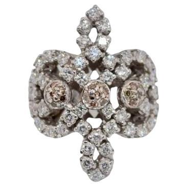 18K White Gold Ring with Natural Colorless and Champagne Diamonds