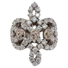 Anillo de oro blanco de 18 quilates con diamantes naturales incoloros y champán