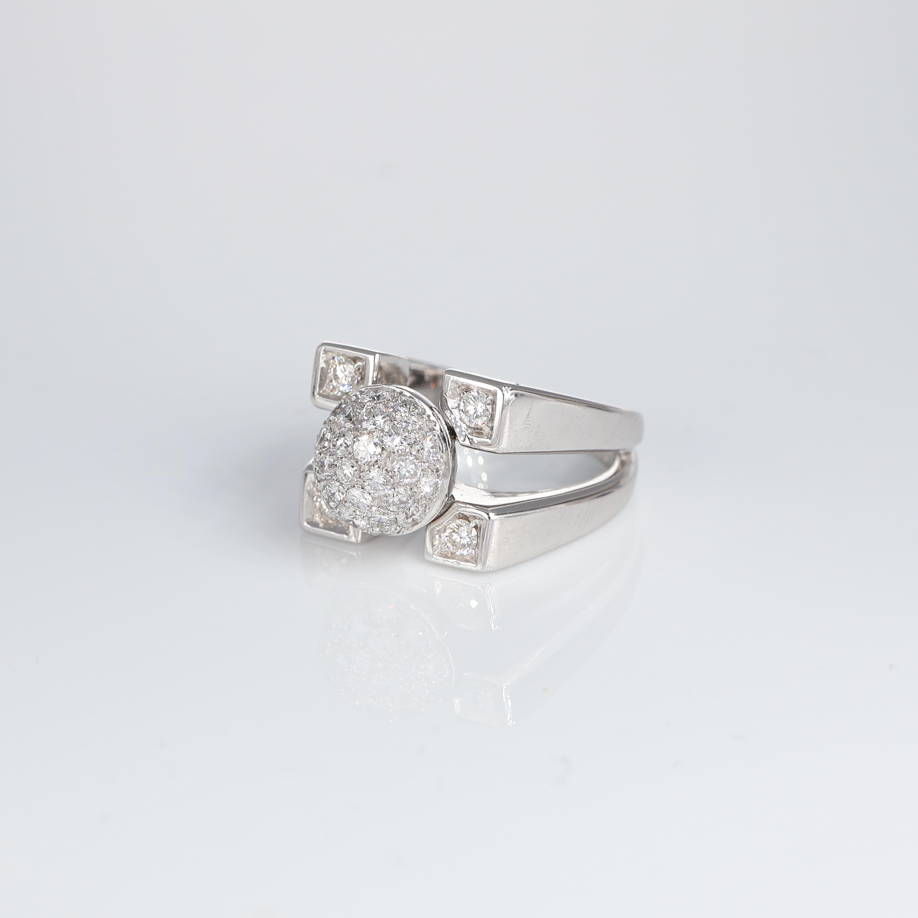 Brilliant Cut 18k White Gold Ring with Natural Diamond Pavé Sphere For Sale