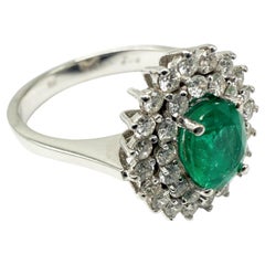 18K White Gold Ring with Natural Emerald and Diamonds