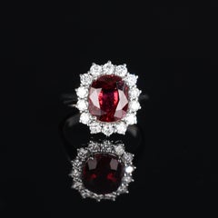 18K White Gold Ring with Natural Siam Ruby and Diamonds