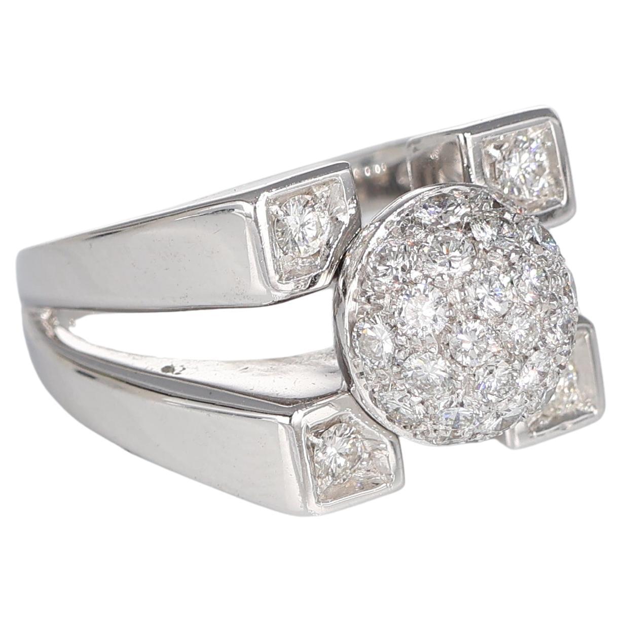 18k White Gold Ring with Natural White Diamond 2.19 carats Pavé Sphere