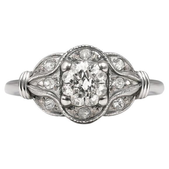 bague en or blanc 18k avec diamant taille ancienne en vente