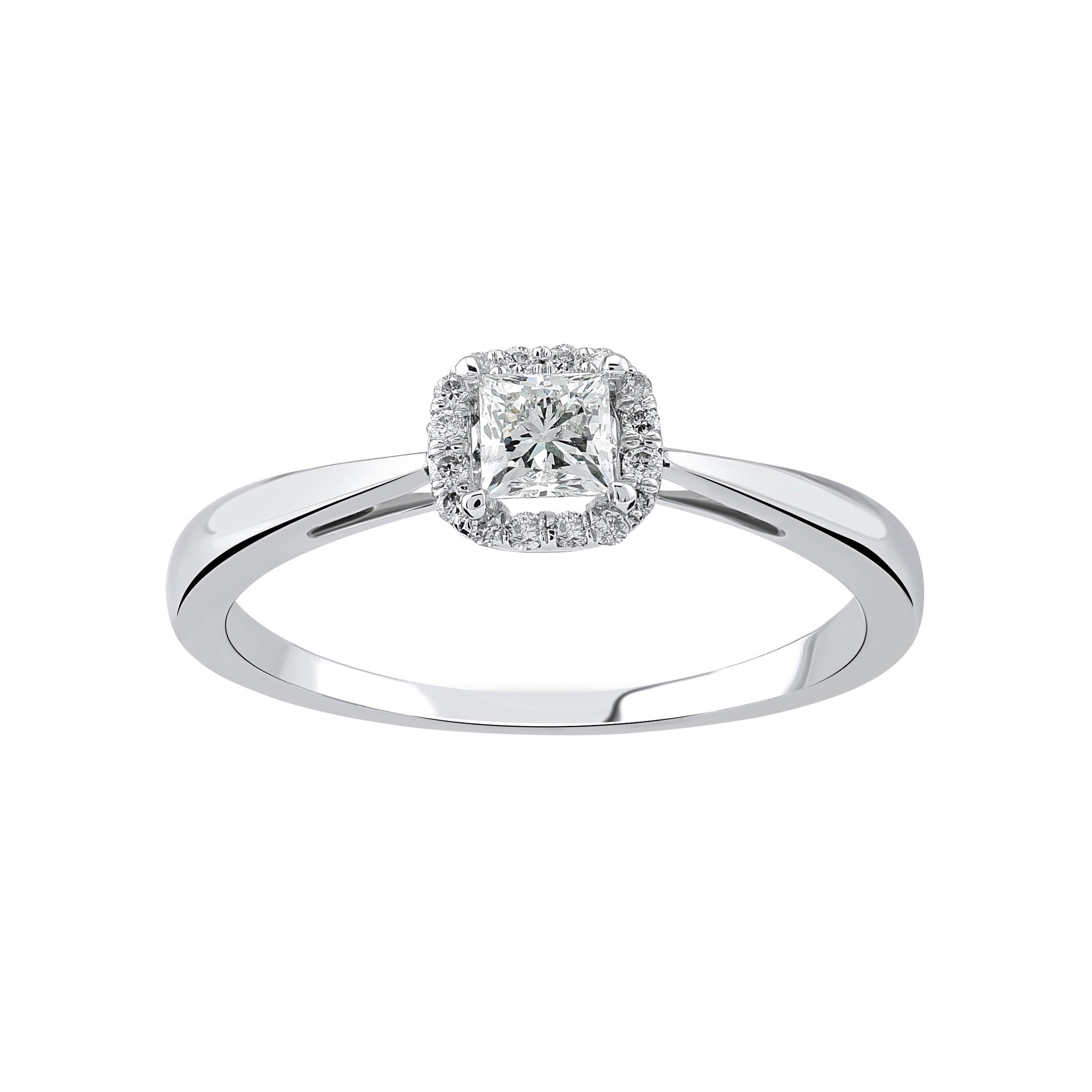 For Sale:  18k White Gold Ring with Princess-Cut and Round-Cut Diamonds