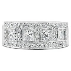 Anillo de oro blanco de 18 quilates con diamantes talla princesa y redondos- Talla 6.5
