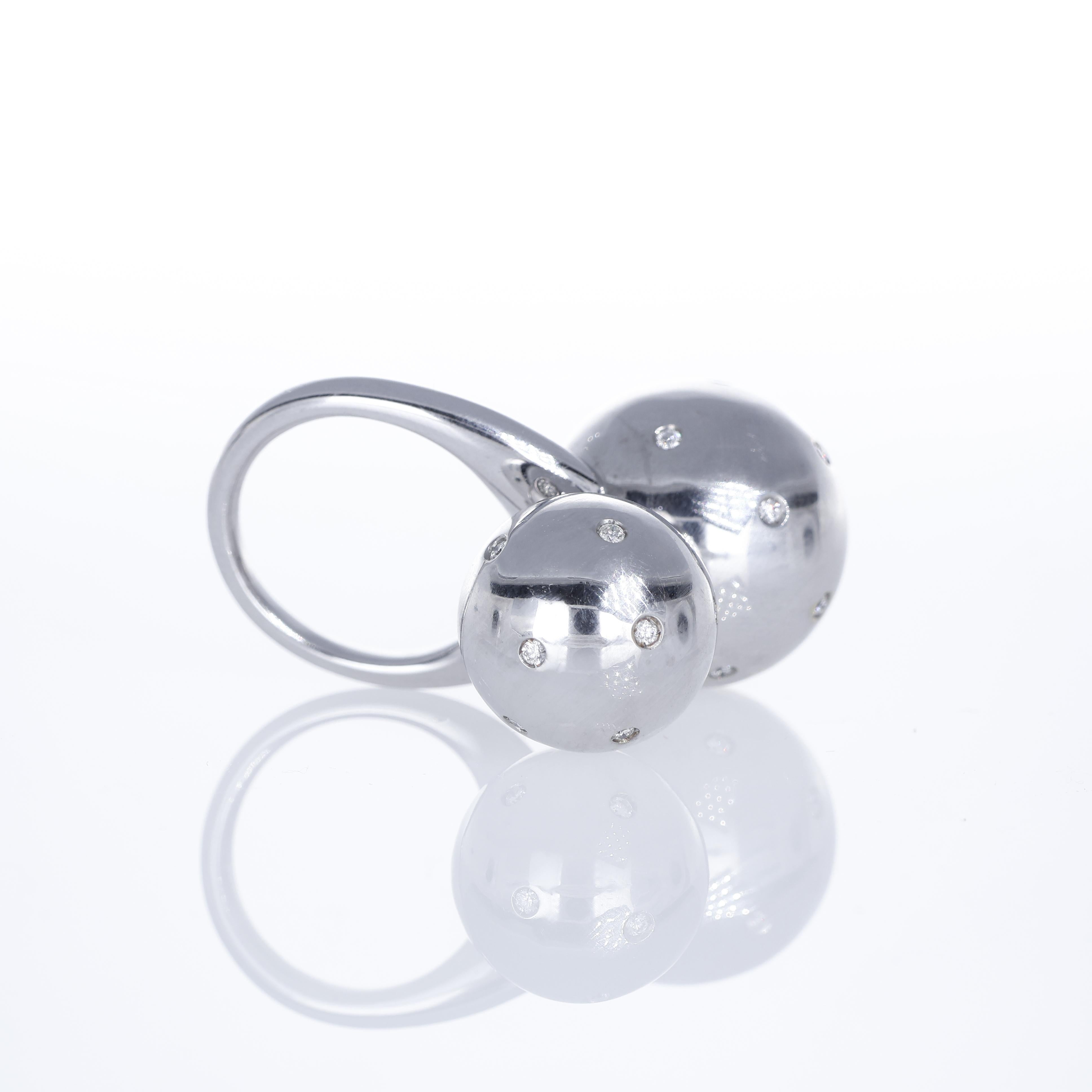 Women's or Men's 18K White Gold Ring with Removable Diamond-Set Spheres For Sale
