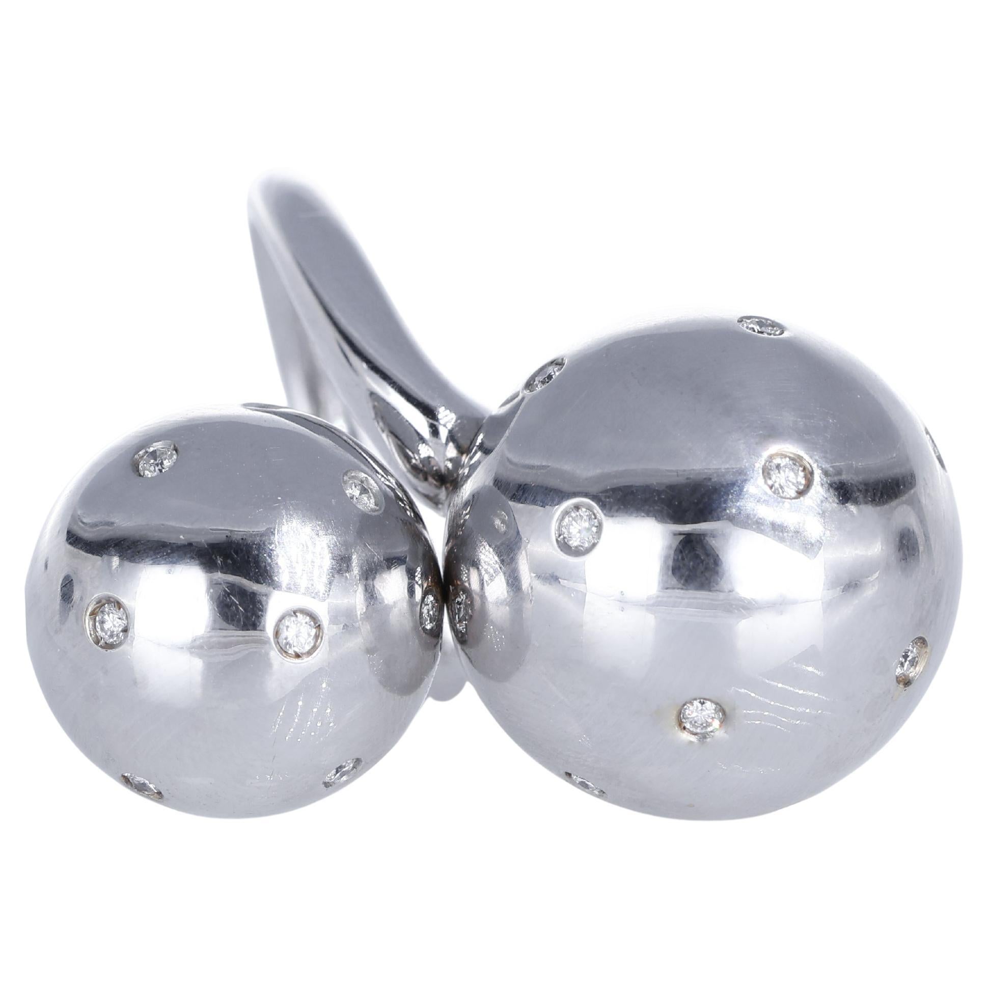 18K White Gold Ring with Removable Diamond-Set Spheres For Sale