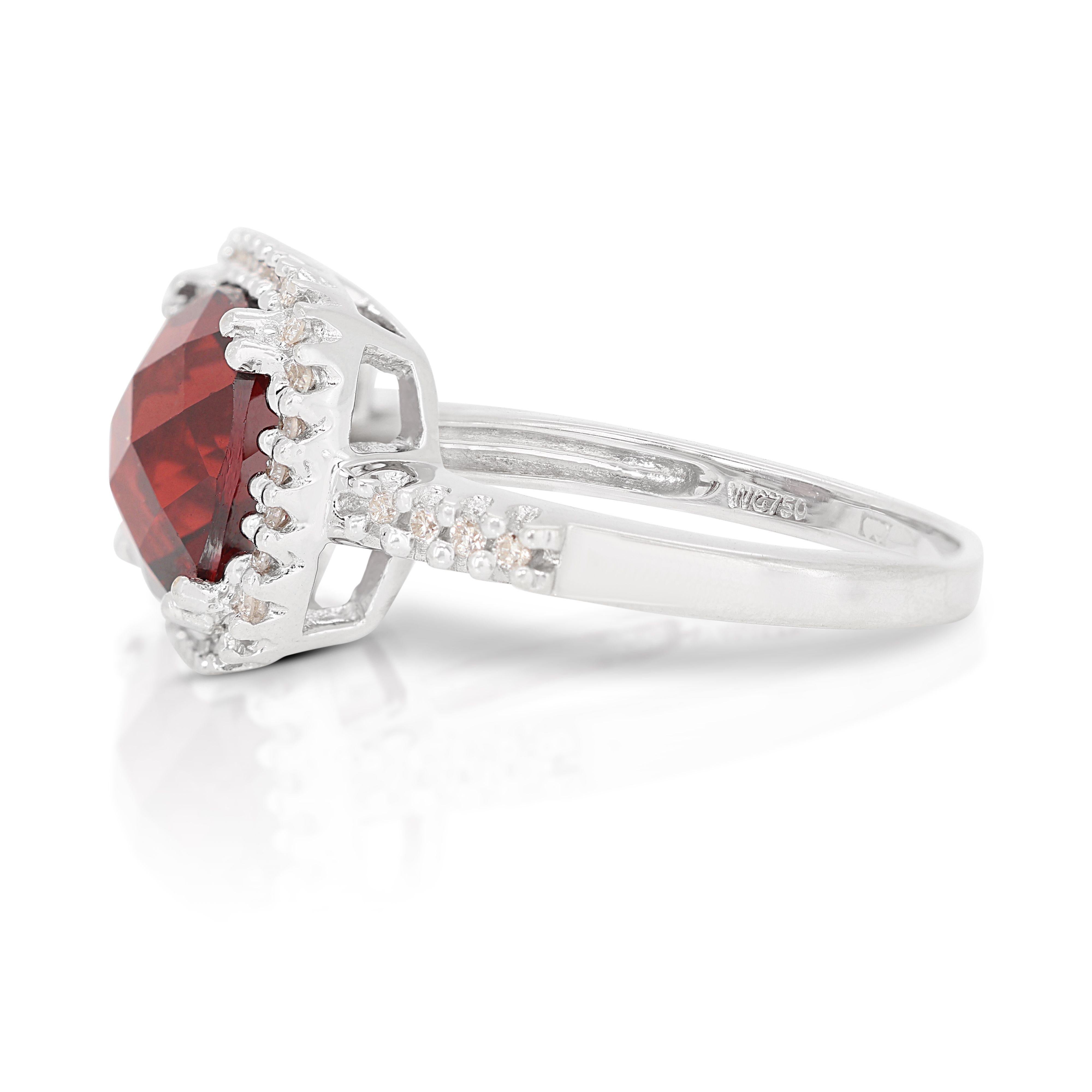 Women's 18K White Gold Ring with Ruby and 0.32ct Diamond For Sale