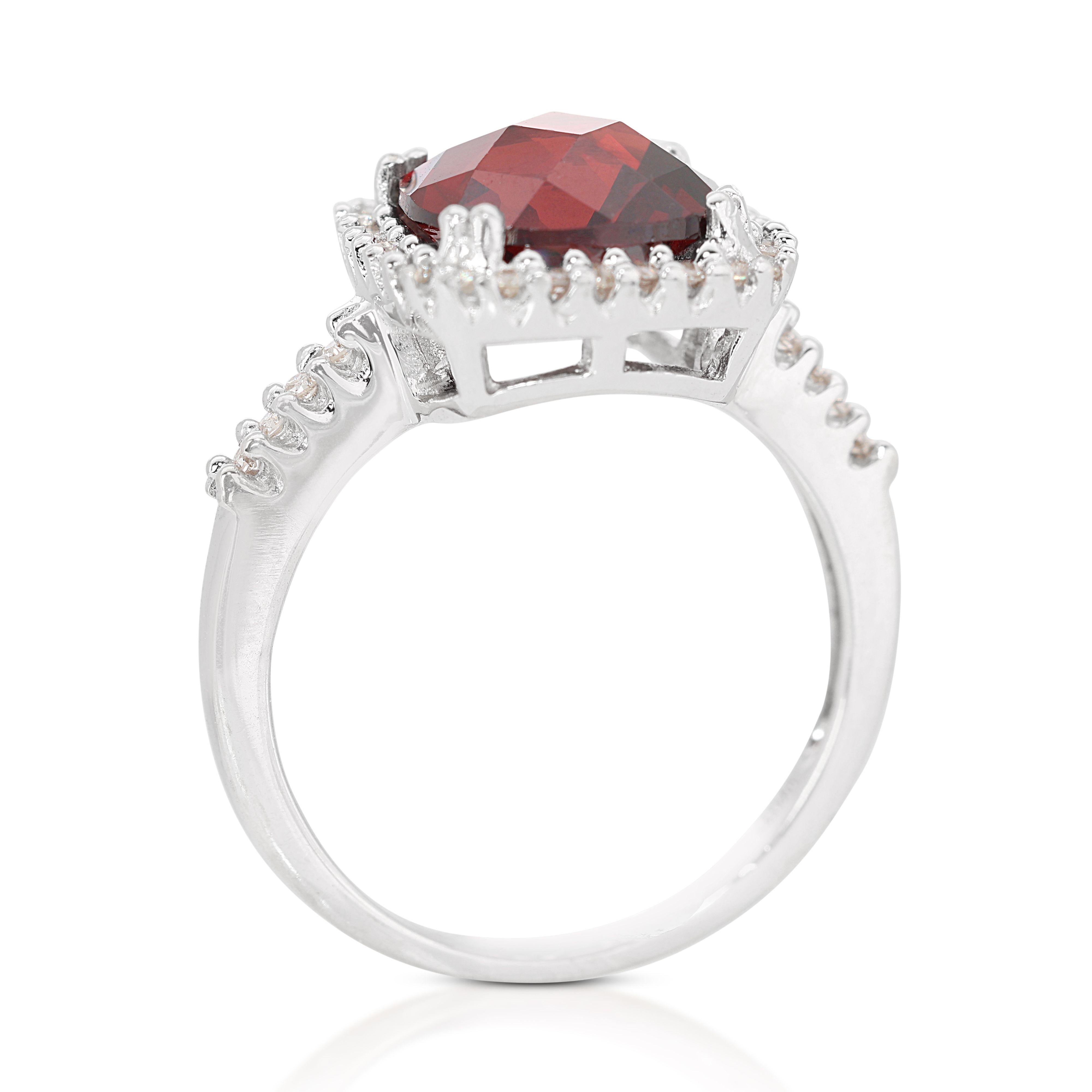 18K White Gold Ring with Ruby and 0.32ct Diamond For Sale 1