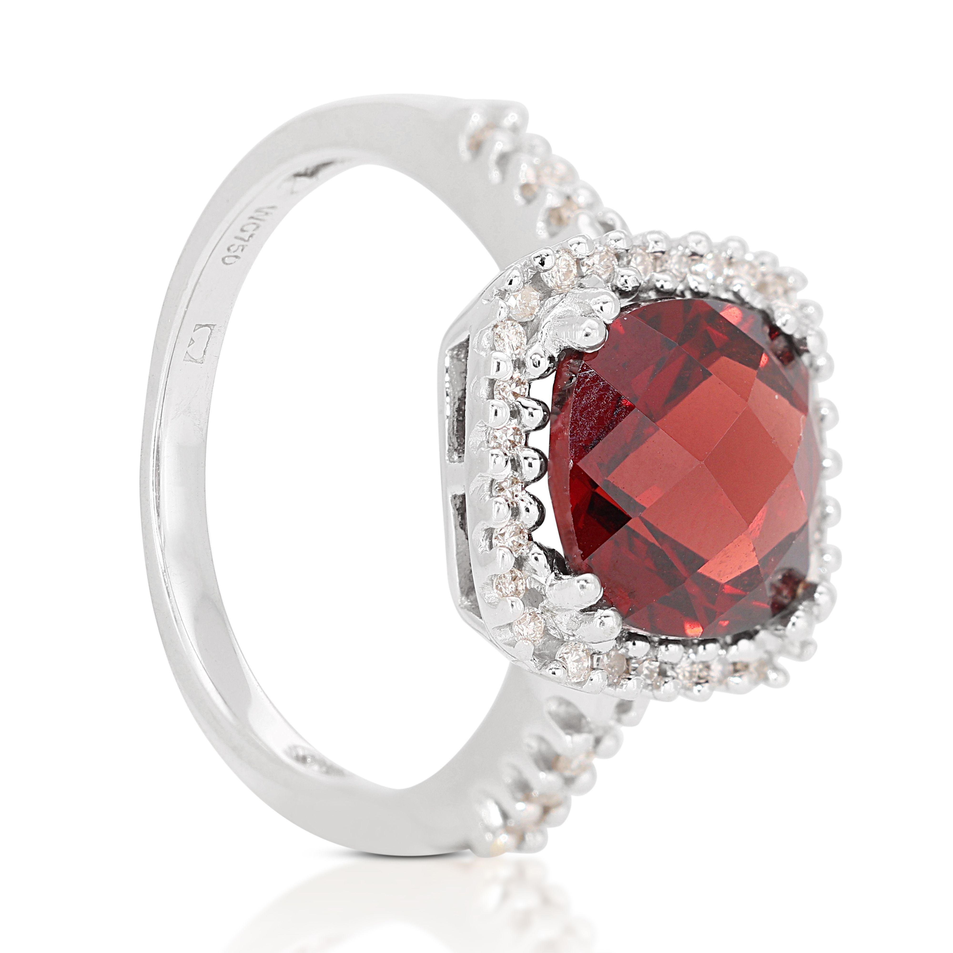 18K White Gold Ring with Ruby and 0.32ct Diamond For Sale 3