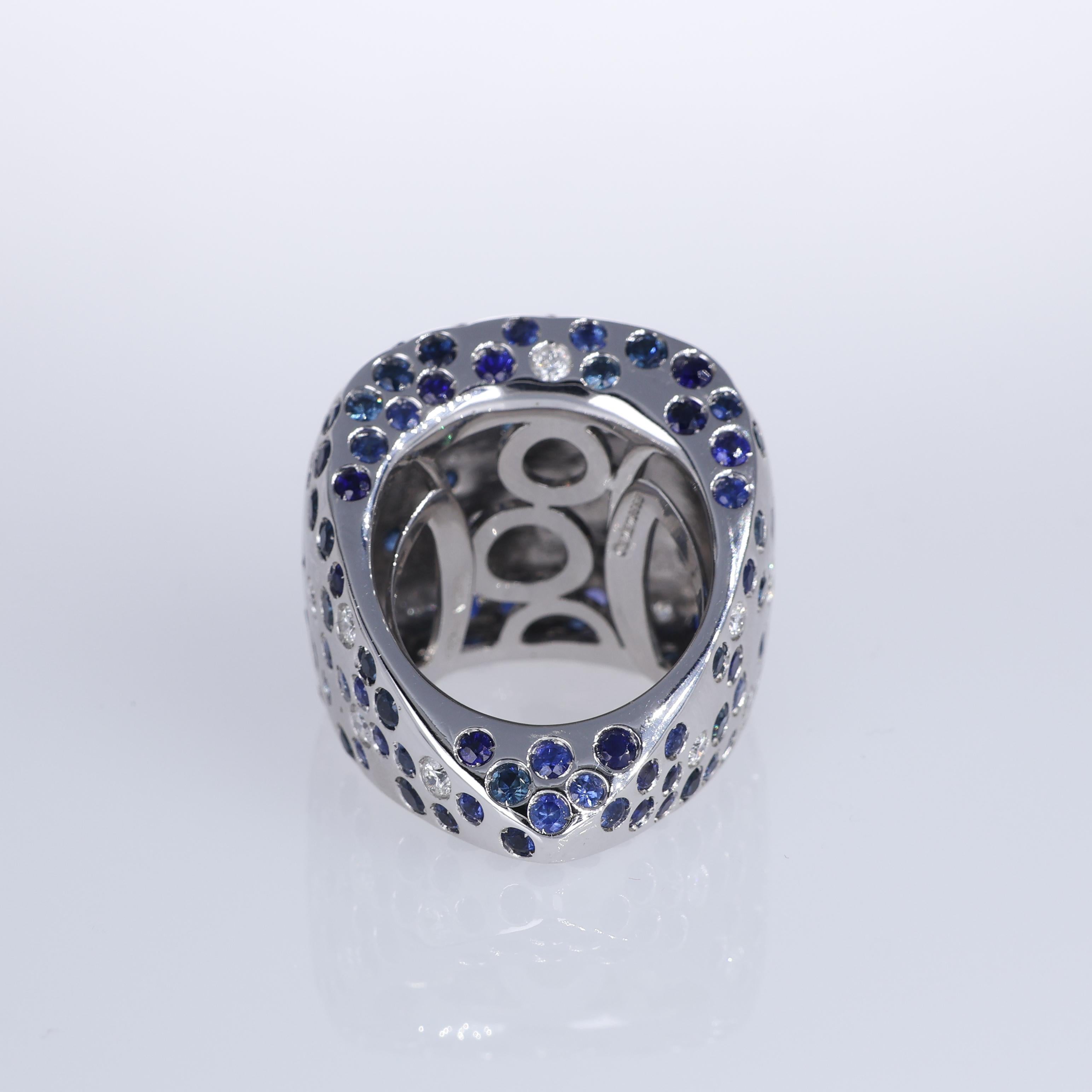 18K White Gold Ring with Sapphire and Diamond Polka Dot Design In New Condition For Sale In Bergamo, BG