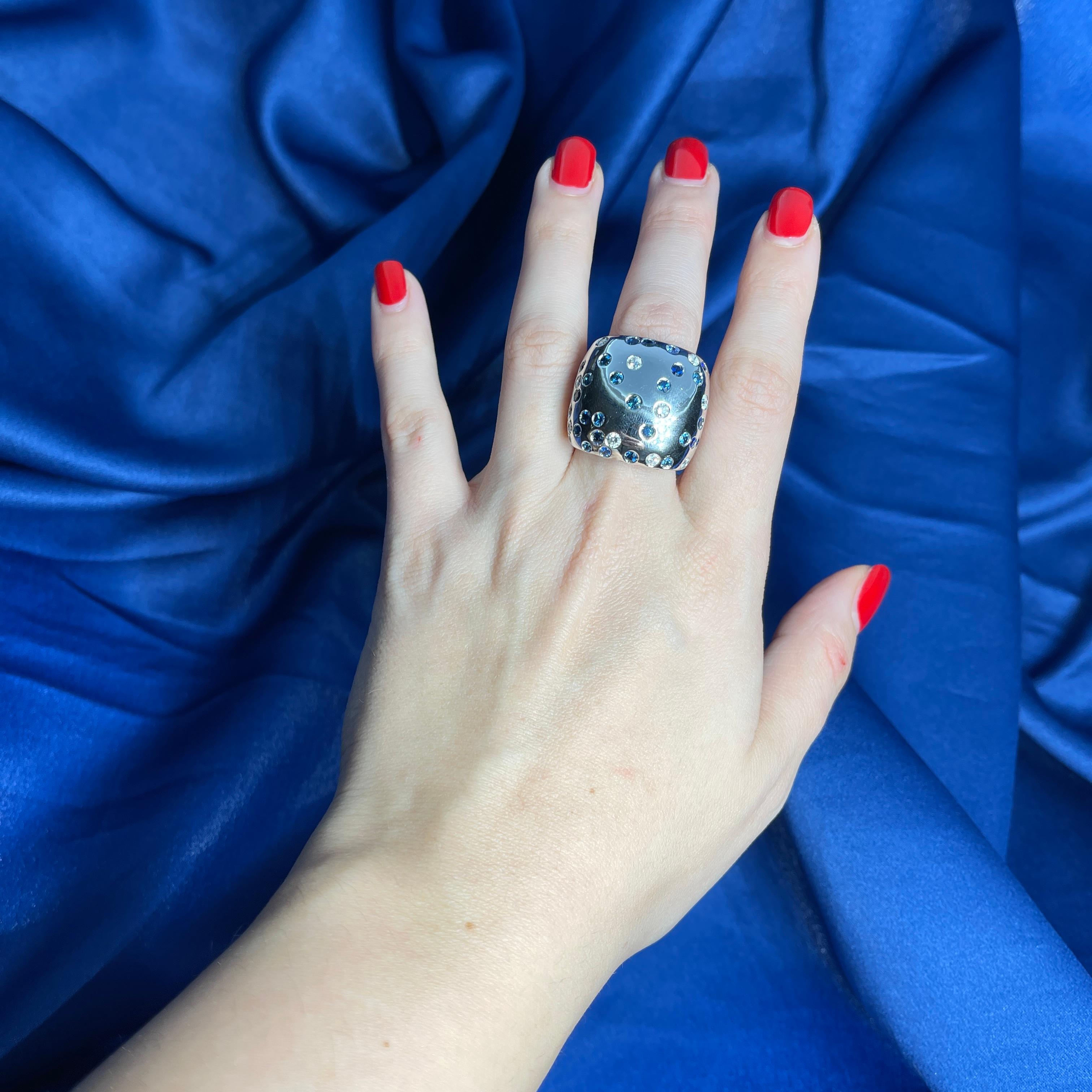 18K White Gold Ring with Sapphire and Diamond Polka Dot Design For Sale 1