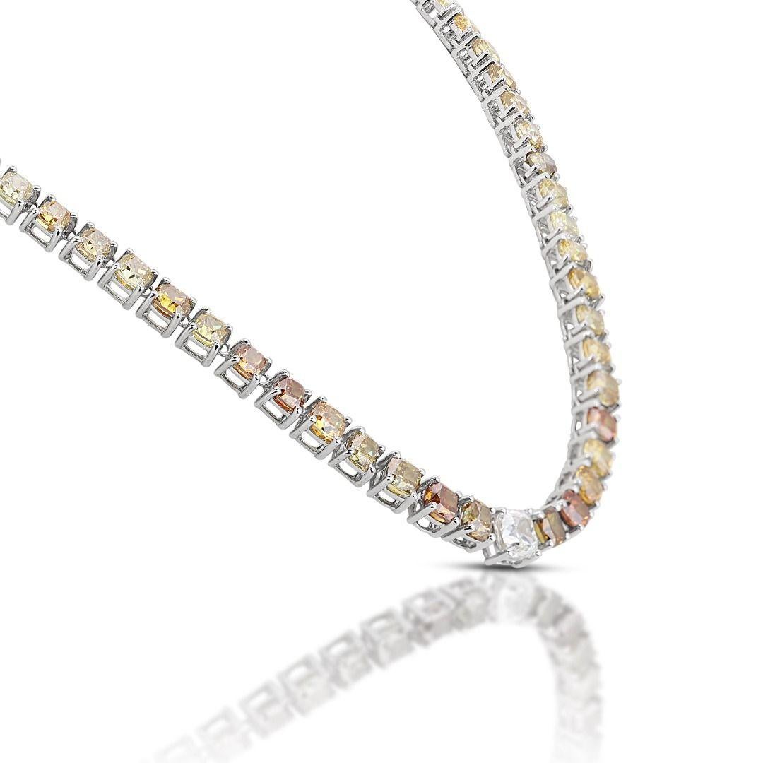 Cushion Cut 18k White Gold Riviera Necklace with 16.37 Ct Natural Diamonds AIG Cert For Sale