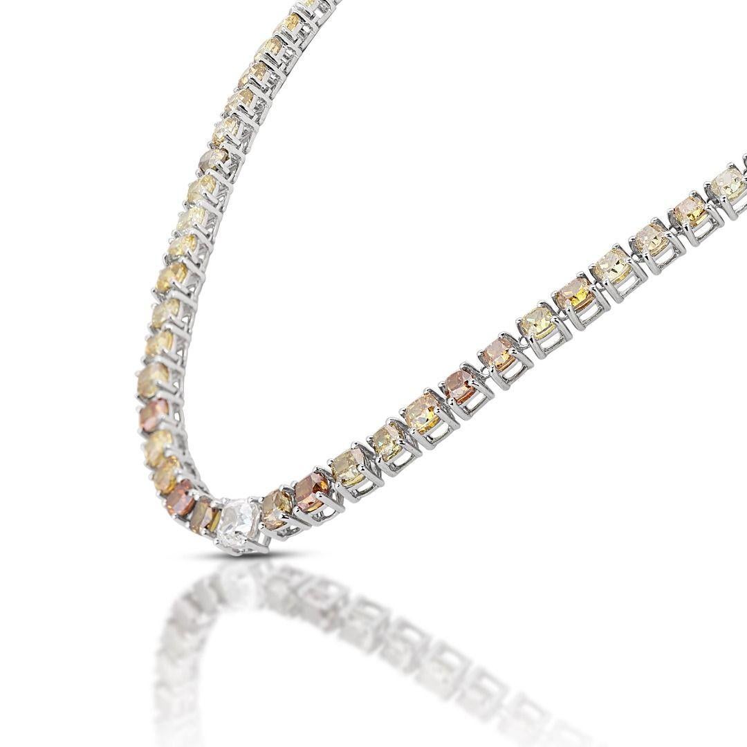 18k White Gold Riviera Necklace with 16.37 Ct Natural Diamonds AIG Cert In New Condition For Sale In רמת גן, IL