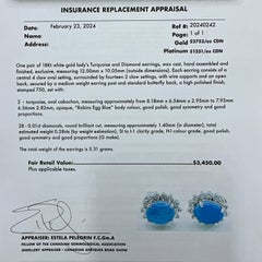 18k White Gold Robins Egg Blue Turquoise and Natural Diamond Earrings
