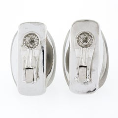 18k White Gold Rock Crystal Black Onyx & Baguette Diamond Domed Button Earrings