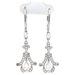 Boucles d'oreilles pendantes en or blanc 18 carats avec diamant taille rose 1 carat