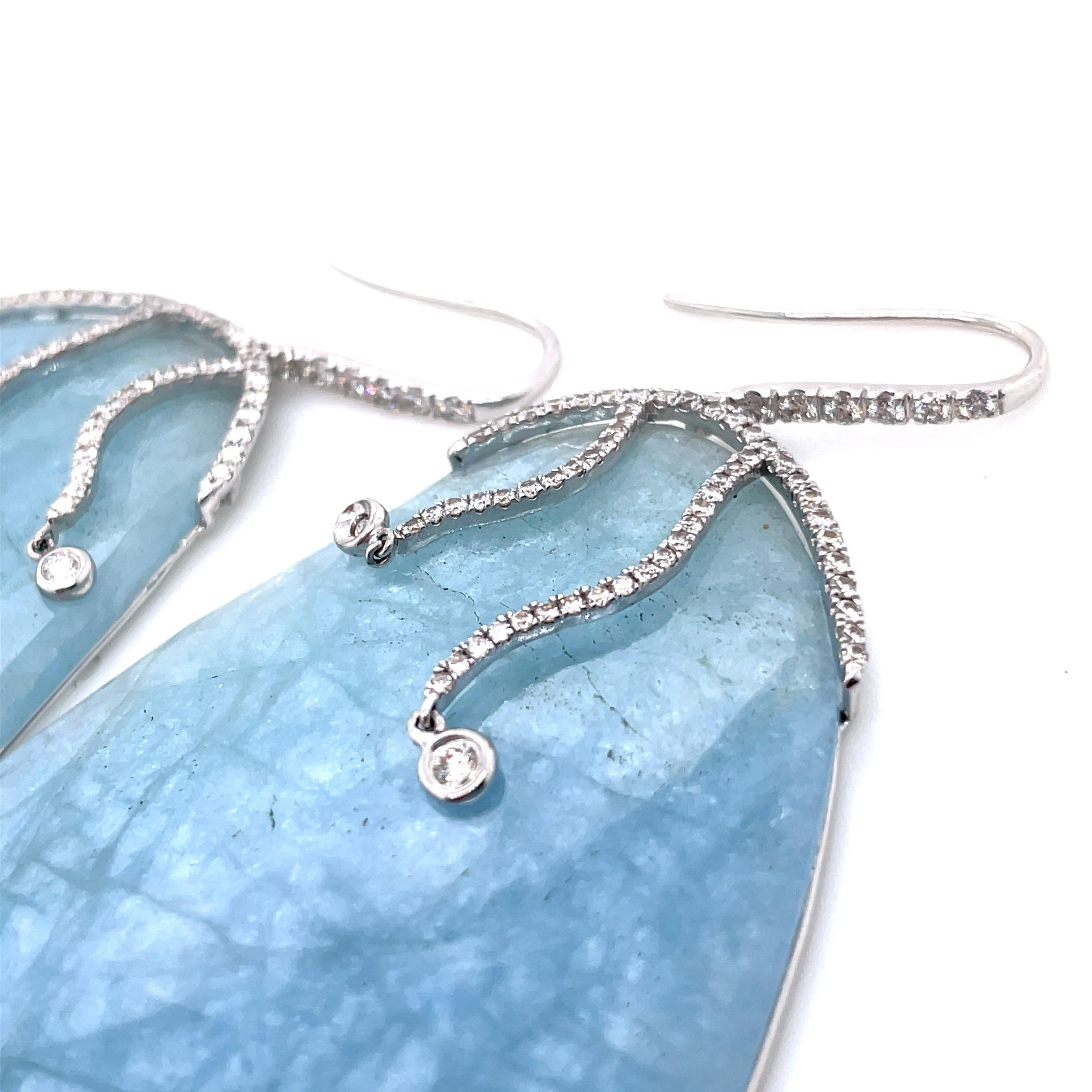 18k White Gold Rose Cut Aquamarine Cts 120.53 Diamond Earrings For Sale 2