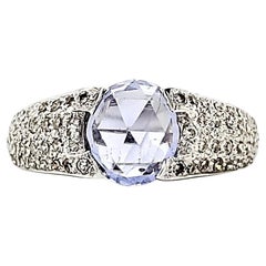 18k White Gold Rose-Cut Blue Sapphire Cts 1.83 Diamond Engagement Ring