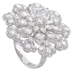 18K White Gold Rose Cut Diamond 4.38cts Floral Cocktail Statement Ring