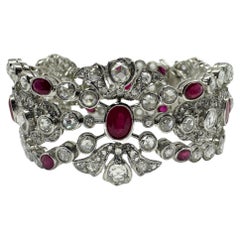18K White Gold Rose Cut Diamond and Ruby Bracelet