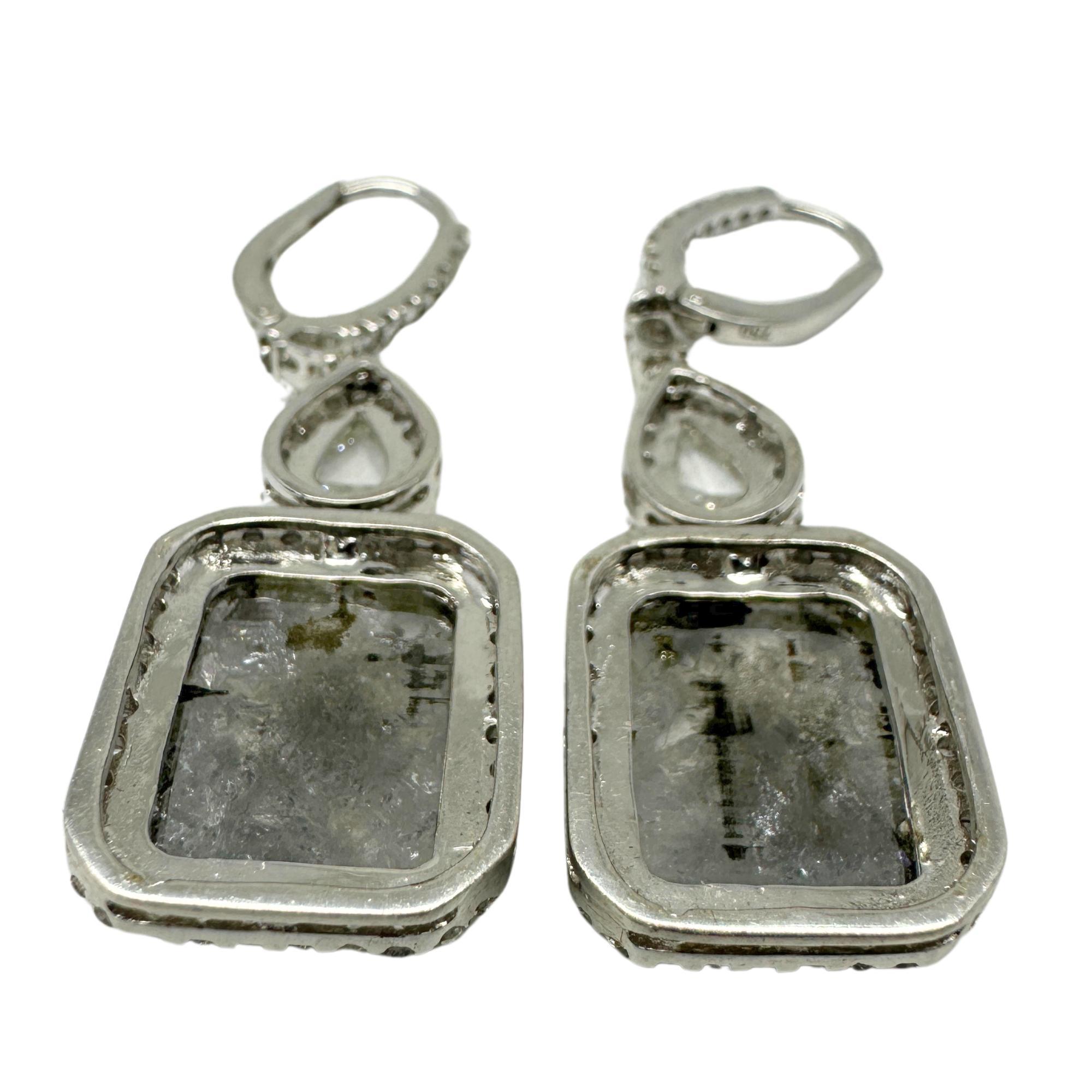 18K White Gold Rose Cut Diamond Drop Earrings For Sale 1